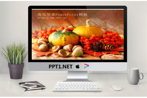 南瓜坚果背景的蔬菜类PPT模板.ppt[共3张]