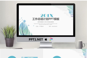 淡雅唯美羽毛背景的工作总结PPT模板.pptx[共24张]