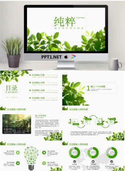 清新绿色叶子背景的夏日主题PPT模板.pptx[共23张]