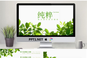 清新绿色叶子背景的夏日主题PPT模板.pptx[共23张]