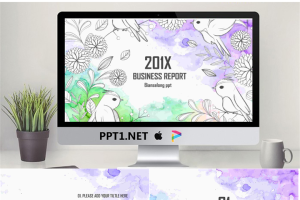 清新水彩手绘花鸟背景的艺术设计PPT模板.pptx[共23张]