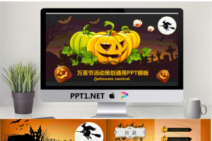 三个南瓜背景万圣节PPT模板免费.pptx[共19张]