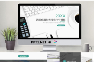 清新办公桌面背景财务报告PPT模板.pptx[共24张]