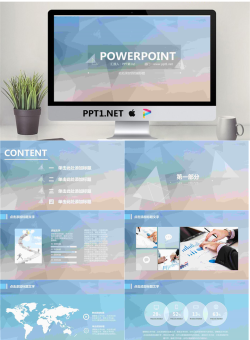 简洁蓝色渐变多边形背景PPT模板.pptx[共12张]