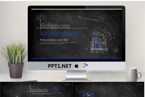 蓝色黑板粉笔手绘科学化学实验PPT课件模板.pptx[共20张]