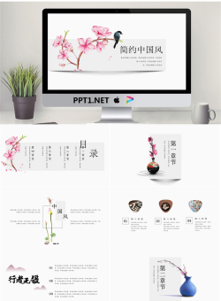 简洁花鸟画背景的中国风PPT模板.pptx[共19张]