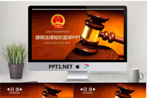 法庭木槌背景的法律知识讲堂PPT模板.pptx[共27张]
