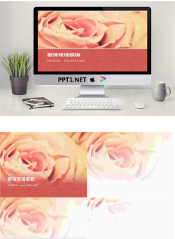 粉色烂漫玫瑰花背景的植物幻灯片模板.pptx[共9张]