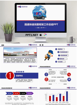 蓝色扁平化圆通快递PPT模板免费.pptx[共43张]