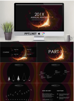 炫酷唯美星空星球背景PPT模板免费.pptx[共23张]