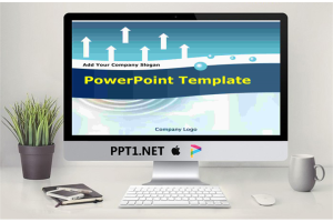 简洁清爽的蓝色箭头背景商务PPT模版.pptx[共10张]