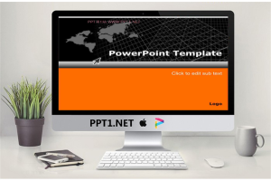 经典黑色橙色世界地图PPT模板.ppt[共2张]