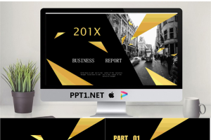 欧美街道图片背景的黑金商务PPT模板.pptx[共26张]