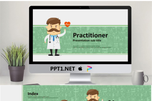 绿色卡通医生背景的医疗医院PPT模板免费.pptx[共21张]