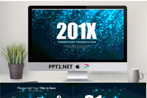 蓝色唯美光点背景的简洁扁平化PPT模板.pptx[共24张]