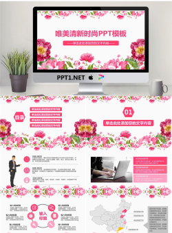粉色唯美时尚花卉背景的艺术范PPT模板.pptx[共27张]
