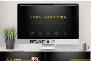 黑金配色磨砂底图的公司简介企业宣传PPT模板.pptx[共51张]