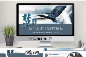 雄鹰展翅背景的新年工作计划PPT模板.pptx[共27张]