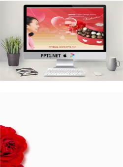 女人玫瑰巧克力爱心背景的三八妇女节PPT模板.ppt[共2张]