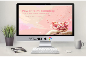粉色玫瑰背景的浪漫婚礼PPT模板.pptx[共4张]