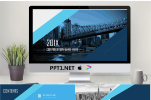 桥梁建筑背景的蓝色欧美PPT模板免费.pptx[共20张]