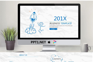 手绘卡通火箭升空背景商务汇报PPT模板.pptx[共31张]