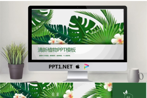 绿色宽叶植物背景PPT模板免费.pptx[共32张]