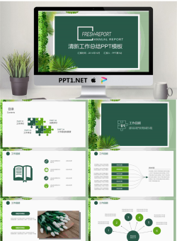 清新绿色植物背景的述职报告PPT模板.pptx[共24张]