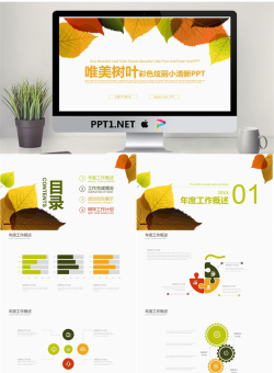 清新叶子背景的工作计划PPT模板.pptx[共22张]