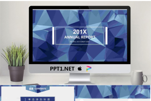 实用蓝色低平面多边形背景工作汇报PPT模板.pptx[共30张]
