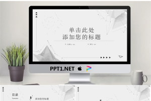精致淡雅灰色点线多边形背景PPT模板免费.pptx[共24张]