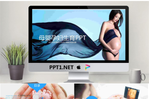 蓝色孕妇背景的母婴行业PPT模板.pptx[共26张]