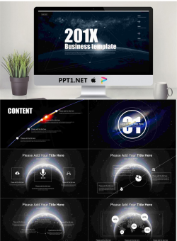 蓝色宇宙星空背景的欧美商务PPT模板.pptx[共24张]