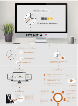 简洁微立体钟表背景PPT模板免费.pptx[共19张]