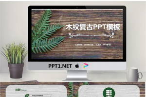 木纹绿色叶子背景的工作计划PPT模板.pptx[共16张]