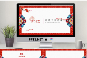 红色古典新年元素工作总结PPT模板.pptx[共25张]