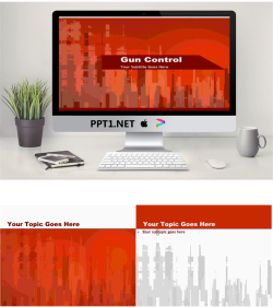 简洁的大红色城市背景商务PPT模版.pptx[共3张]
